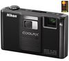 NIKON Coolpix  S1000pj schwarz Onyx + Kompaktes Lederetui 11 x 3,5 x 8 cm + SDHC-Speicherkarte 16 GB