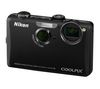 NIKON Coolpix  S1100pj - noir techno + Kompaktes Lederetui 11 x 3,5 x 8 cm + SDHC-Speicherkarte 16 GB  + Akku ENEL12 für Nikon S610, S710