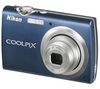 NIKON Coolpix  S230 blau + Ultrakompakte PIX-Ledertasche + SDHC-Speicherkarte 8 GB + Akku EN-EL10-kompatibel