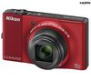 Coolpix  S8000 Rot + Tasche Compact 11 X 3.5 X 8 CM Schwarz + SDHC-Speicherkarte 16 GB  + Akku ENEL12 für Nikon S610, S710