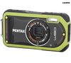 PENTAX Optio  W90 schwarz-grün + Kompaktes Lederetui 11 x 3,5 x 8 cm + SDHC-Speicherkarte 8 GB + Akku D-LI88