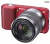 SONY Alpha NEX-3K Rot + 18 - 55 mm Objektiv + Kameratasche für Bridgekameras 13 X 11 X 10 CM + SDHC-Speicherkarte Premium 32 GB 60x